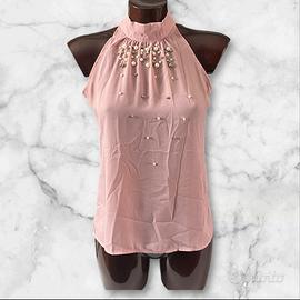 Canotta top smanicato rosa cipria