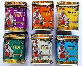 Scatole in latta vintage di the di importazione