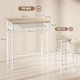 Set tavolino e 2 sgabelli