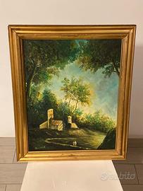 Dipinto Olio su Tavola R. Romano paesaggio boschiv