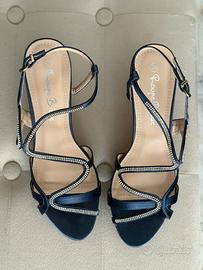 Sandali eleganti blu avio e argento