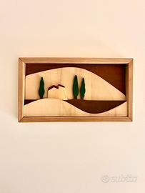 Quadro legno fatto a mano colline toscane rilievo