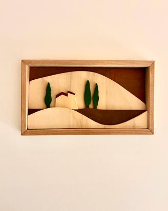 Quadro legno fatto a mano colline toscane rilievo