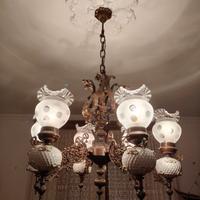 Lampadario in bronzo con ceramiche