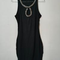 Mini abito nero con perline e strass