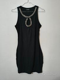Mini abito nero con perline e strass
