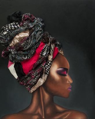 Dipinto di Donna con turbante tecnica mista