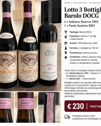 Titolo: Bottiglie di Barolo da collezione – divers