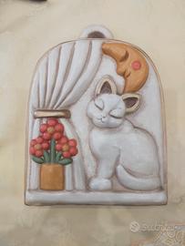 Formella gatto alla finestra ceramica Thun
