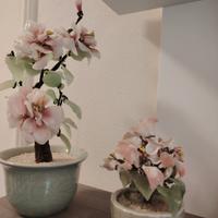 coppia vasi con fiori in vetro 