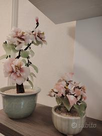 coppia vasi con fiori in vetro 