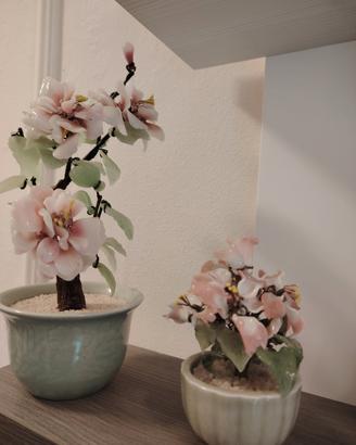 coppia vasi con fiori in vetro 