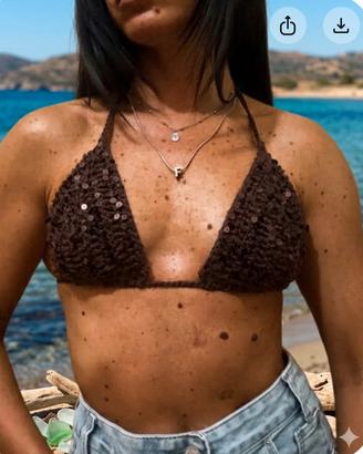 Top bikini uncinetto cotone e paillettes, mis  S/M
