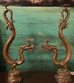 Coppia candelabri draghi cinesi