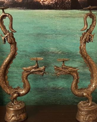 Coppia candelabri draghi cinesi