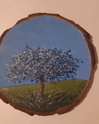 Dipinto Albero della vita su ciocco di legno 