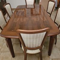 Tavolo classico anni ’70 in legno intarsiato 180x1