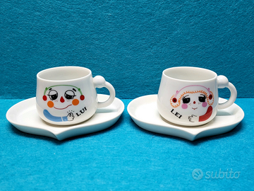 2 Tazzine con Piattini anni 90' Porcellana Lui Lei