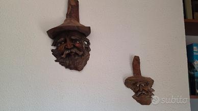 Coppia Sculture Legno Intagliate a Mano vintage 