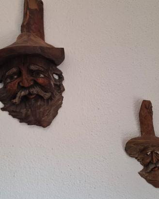 Coppia Sculture Legno Intagliate a Mano vintage 