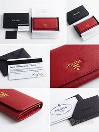 Prada Portafoglio Saffiano Fuoco NUOVO Full Set