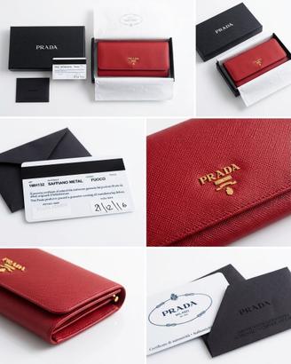 Prada Portafoglio Saffiano Fuoco NUOVO Full Set