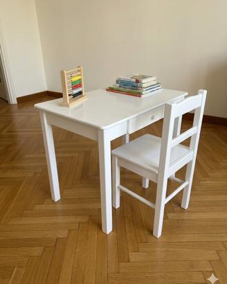 Set Tavolo e Sedia per Bambini in Legno Bianco