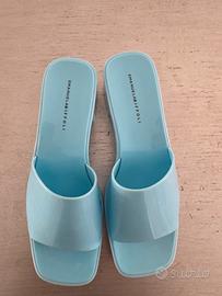 EMANUELA BIFFOLI Mule Gel Azzurro Tacco Largo Y2K