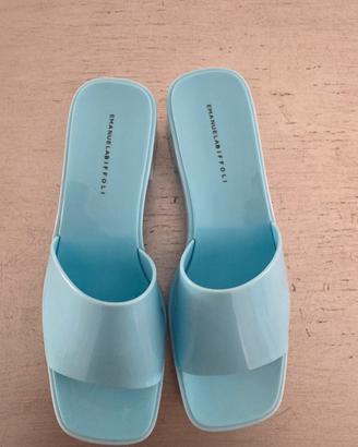 EMANUELA BIFFOLI Mule Gel Azzurro Tacco Largo Y2K