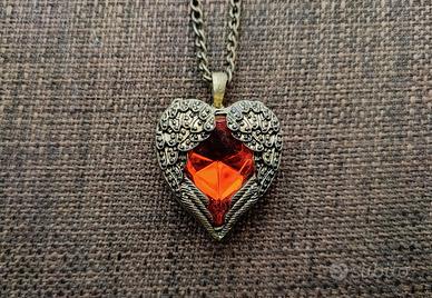 Collana Rubino Cuore Alato Amuleto Protettivo