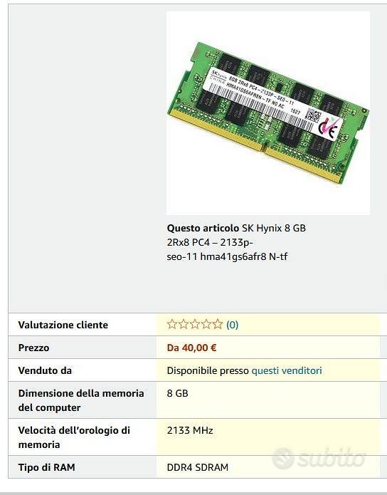 Scheda RAM 8GB DDR4 ,PC portatile ,notebook. - Informatica In