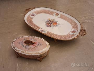 Antico vassoio e cofanetto porcellana limoges