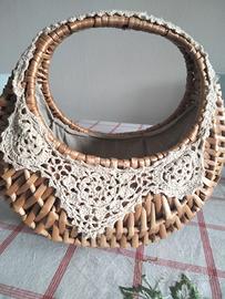 cesto in vimini nuovo con merletti e fodera 