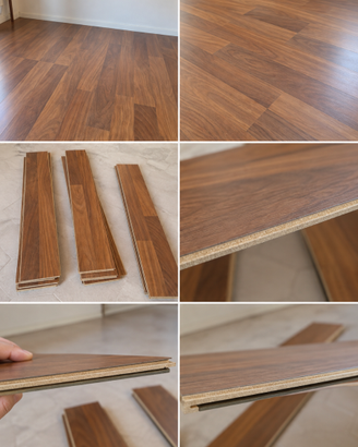 Pavimento laminato effetto noce 8 mm – circa 110 m
