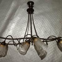 lampadario in ferro con 4 porta lampada in vetro 