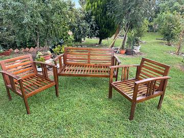 Set da Giardino in Legno (Panchina + 2 Poltrone)