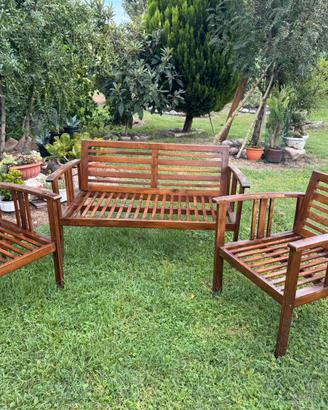 Set da Giardino in Legno (Panchina + 2 Poltrone)