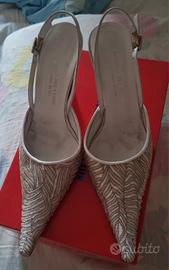 scarpe decolletè a punta con perline in vera pelle