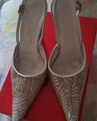 scarpe decolletè a punta con perline in vera pelle