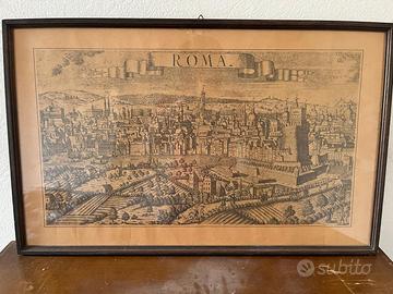 stampa veduta panoramica storica di Roma