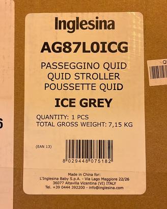 Inglesina QUID (NERO ICE GRAY) - NUOVO MAI USATO