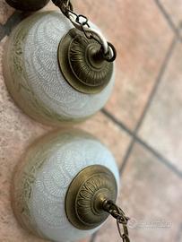 2 Lampade da parete in vetro bianco ed oro