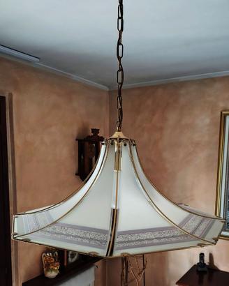 Lampadario Vintage a Pagoda - Vetro e Ottone