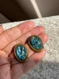Orecchini dorati pietra blu-turchese Vintage