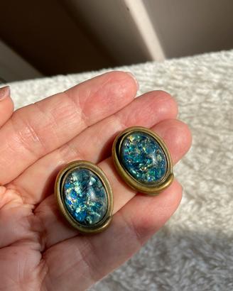 Orecchini dorati pietra blu-turchese Vintage