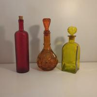 Lotto 3 Bottiglie Decorative Vetro Vintage Colori