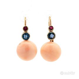Orecchini con Corallo Rosa, Rubini e ZaffIri