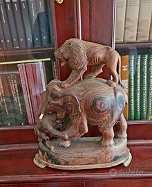 Scultura etnica africana Elefante Leone