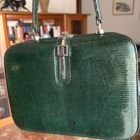 Borsetta in pelle di lucertola verde. Vintage