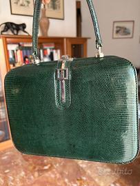 Borsetta in pelle di lucertola verde. Vintage